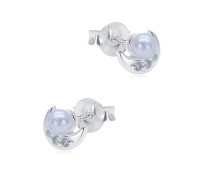 Pearl Moon Crystal Silver Stud Earring STS-6125